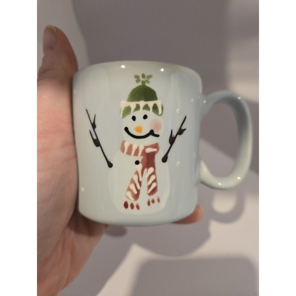 HARTSTONE Snow People Pottery Mini Espresso Blue Hand Painted Mug USA EUC